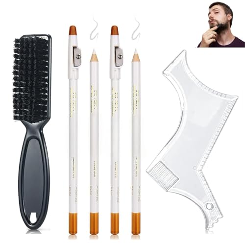 Barber Pencil Set,White Barber Pencil for Lineup,Precision Hairline Shaping Pencils Ruler Comb,Beard Shaper,Beard Pen,Beard Pencil Filler for Men,Magic Chalk Beard Guide Shaping Lineup Tool