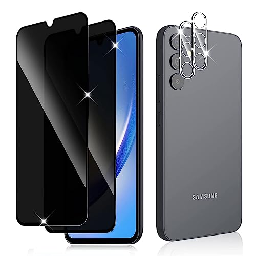 Wayneer Verre Trempé Anti-Espion Pour Samsung Galaxy A34 5G, 2 Pièces Privacy Film et 2 Pièces Protection Camera, Sans Bulles 9H Dureté HD Anti Rayures Anti-Spy Protection écran