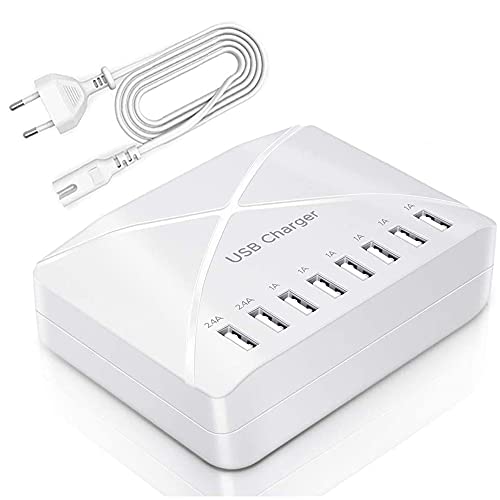 Cargador Múltiple 6 Puertos 60W Con USB-C PD3.0 - Rápido, Compacto, Para IPhone, Samsung, Tablets