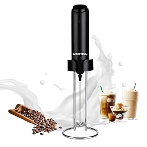 Rechargeable Handheld Electric Milk Frother with USB C Charging Stand for Lattes- Powerful Whisk Drink Frother Wand for Coffee, Hot Chocolate, Cappuccino, Frappe, Matcha