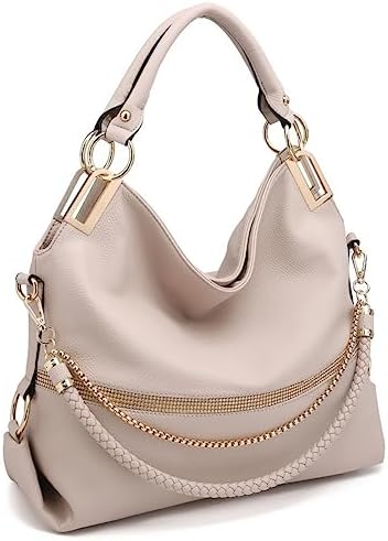 Dasein Purses for Women Vegan Leather Handbags Rhinestones Hobo Bags Tote Purse Shoulder Bag Ladies Handbag (Beige)