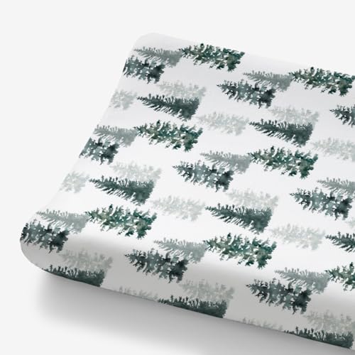 Image of HawSkgFub Watercolor Forest Pine Tree Changing Pad Cover for Baby Girl Boy, Winter Christmas Diaper Change Table Covers, Soft Stretchy Safe Snug Fitted Changing Mat Sheets Fit 32"/34" x 16"