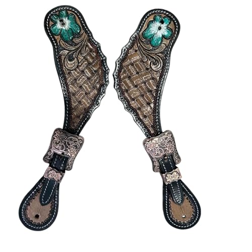 Majestic Ally Western Spur Straps, Genuine Leather, Antique Hand Tooling,