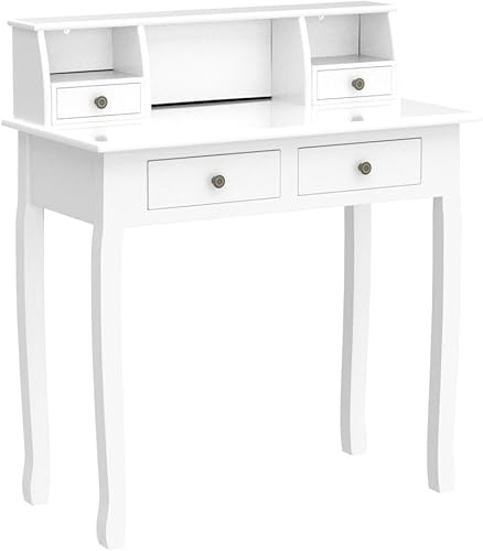 Miniatura 3 de DMAITH Escritorio pequeño blanco con gabinete, escritorio de oficina en casa de 32 pulgadas con cajones, escritorio compacto para computadora, mesa