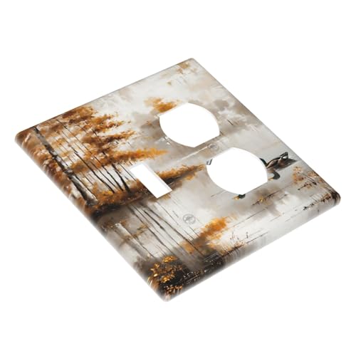 Decorative Outlet Covers Funny Ducks Vintage Lakeside Landscape 2 Gang Wall Plate Cover Single Toggle Duplex Combo Two Switch Light Switch Cover Plate Jumbo Dual GFCI Faceplate
