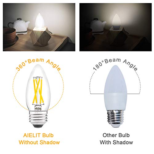Aielit E26 Led Candelabra Bulb 40 Watt Equivalent Dimmable, Bright White 5000K, 4W Daylight B11 Led Filament Light Bulb For Chandelier, Ceiling Fan, Pendant Lights, 4-Pack #TOP5