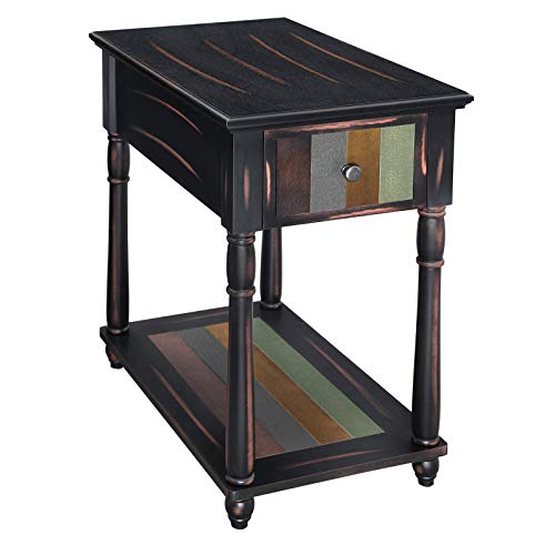 VASAGLE Narrow End Table with Drawer, 3-Tier Nightstand with Colorful Storage Shelf, Rustic Sofa Side Table with Solid Wood Legs, for Living Room, Country Brown ULET20GL