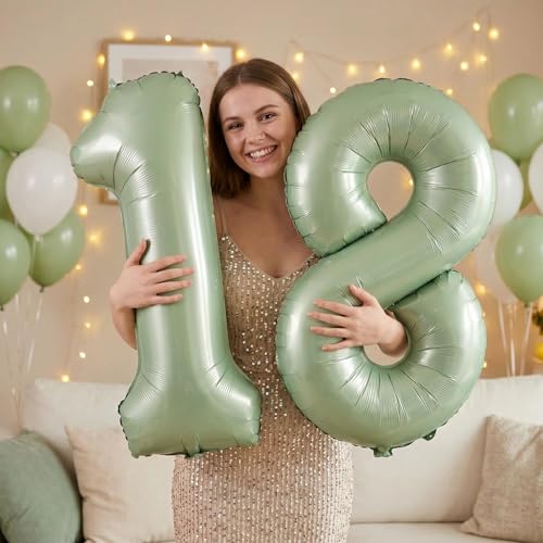 Image of YPSelected 32 Inch Large Foil Helium Number Balloon Birthday Wedding Party 0-9 (Olive Green, 8)