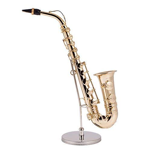 Broadway Gifts 5.9" Gold Brass Saxophone Miniature Decoration With Stand And Case #TOP6