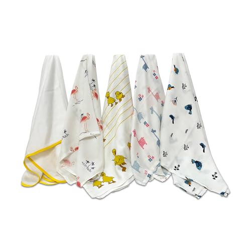 Image of TinyLane - Curated for you! 100% Organic Bamboo Muslin Swaddle New Born Baby, 0-6+ Months, 90x90 cm, Multi Color, Skin Friendly, Pack of 5
