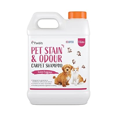 Pet Stain and Odour Carpet Shampoo 1L Super Concentrated - Lemon Scented Carpet and Upholstery Cleaner with Odour Neutraliser - Removes Cat Dog or Puppy Urine / Waste Smells. Cruelty Free.