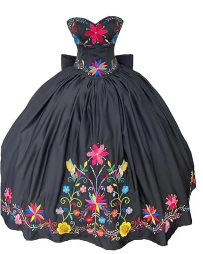 Modest Mexican Embroidery Quinceanera Dresses Charro with Bow Strapless Sweet 15 Party Evening Dress 2025
