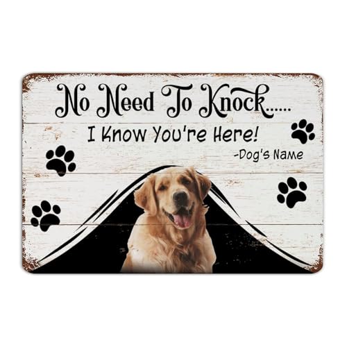 Panneau en métal Golden Retriever « No Need To Knock » décor mural personnalisé pour restaurant