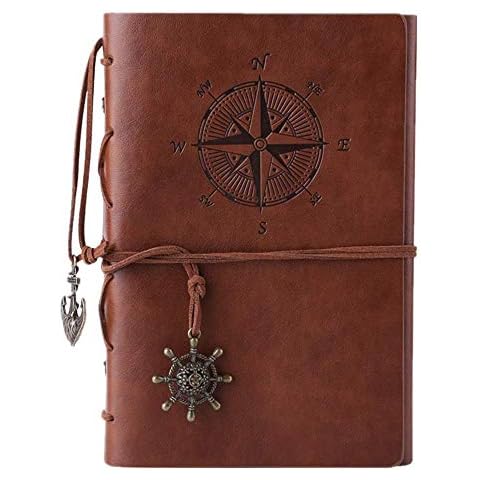 Leather Journal, Refillable Classic Embossed Spiral Bound Notebook for Travel Journal, 160 Blank Pages and Retro Pendants for Women Men Gifts A6 Brown Cover