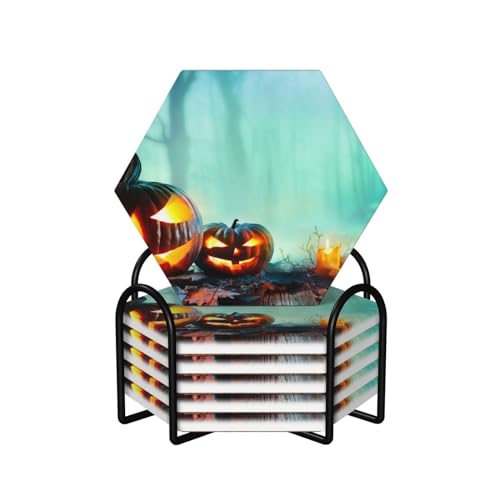 Dessous de verre absorbant citrouille Halloween en céramique avec support de table