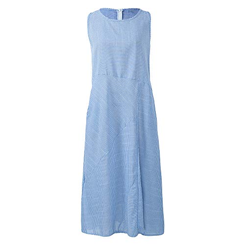 Vestido longo casual listrado de linho de algodão sem mangas Romacci, Azul, L