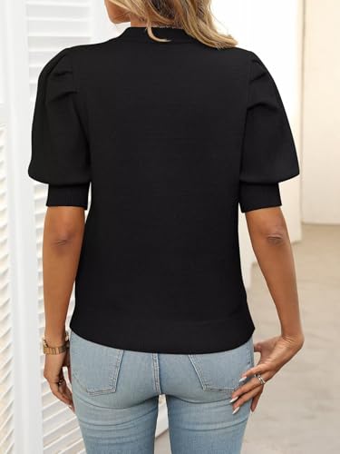 Image of Ahtyeo Women's Puff Short Sleeve Sweater Tops 2025 Spring Summer Trendy Crew Neck Casual T Shirts Pullover Blouses