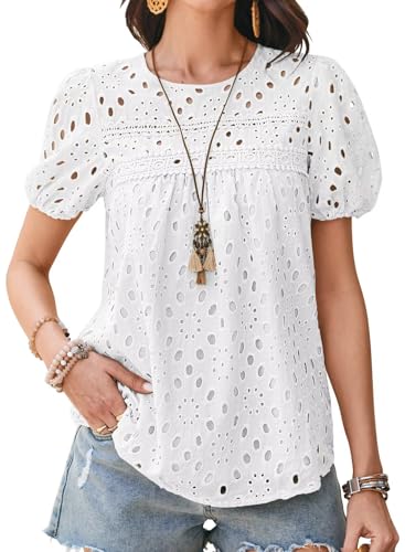 Falechay Going Out Tops for Women White Top Crew Neck