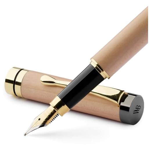 Wordsworth and Black's Pluma de caligrafía - Pluma estilográfica de madera de bambú - Convertidor de tinta recargable - escribir en diario, dibujar (madera de arce, estuche [punta mediana])