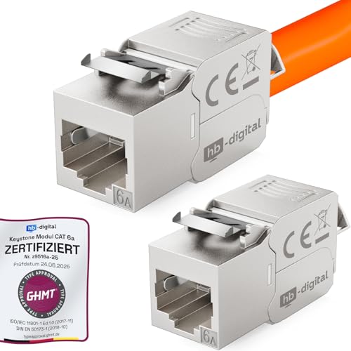 HB-Digital 2x CAT 6A Keystone Modulo RJ-45 Jack Connettore 500 MHz 10Gbit/s Cavo Internet LSA per Patch Panel Ethernet LAN