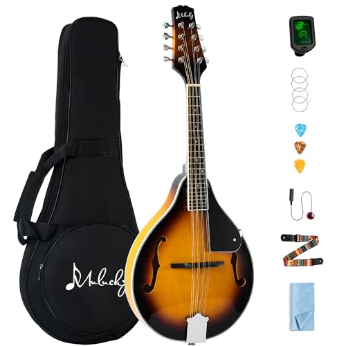 Mulucky A Style Mandolin Instrument, 8 String Acoustic Mandolin for Beginners, Mahogany Wood ML-A-S...