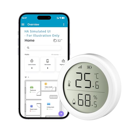 QKF Smart Temperatur und Feuchtigkeitssensor Hygrometer Innen Erfordert Zigbee Hub Benachrichtigungs Alarm Kompatibel mit Home Assistant Alexa