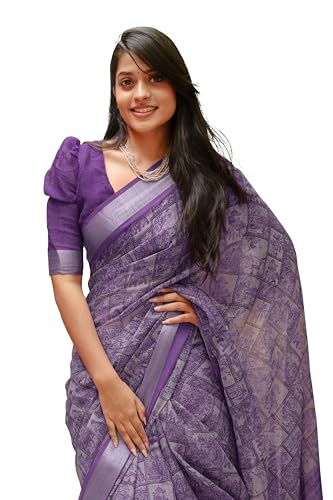 Image of MIRCHI FASHION Saree for Woman Cotton Blend Printed | Traditional Ethnic Sari for Ceremonial Use and Farewell with Blouse Piece