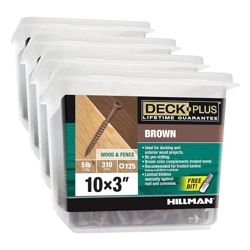 Image of Deck Plus 3 Inch Epoxy Coated Exterior Wood and Fence Screws #10 x 3 Torx /Star Drive Included Coarse Thread, Outdoor Rust Resistant Decking Screw, Brown, 5 lb Box, 310 Pieces | 49009 (Pack of 4)