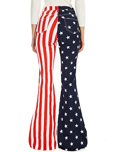 Zhangyan High Waisted American Flag Bell Bottom Jeans For Women Flare Wide Leg Rise Skinny Stretch Slimming Striped Bootcut 70S Pants Red/White #TOP3