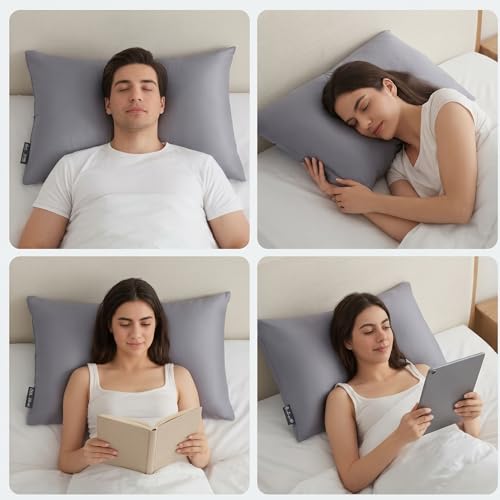 Image of Restify Microfiber Bed Pillow Pack of 4, 24 x 16 Inch Grey | Ultra Soft Sleeping Pillows for Adults | Breathable Velvet Cover | Hotel Quality Pillow for Back, Side & Stomach Sleepers
