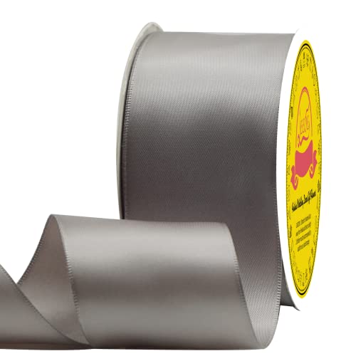 Image of Double Face Silver Satin Ribbon 2 inch X 25 Yards Polyester Silver Ribbon for Gift Wrapping Very Suitable for Weddings Party Invitation Decorations and More