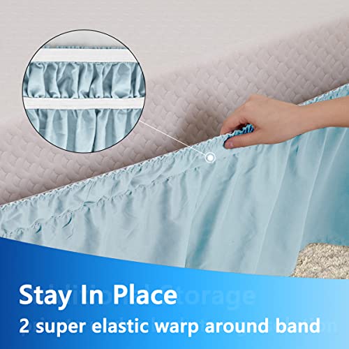 Guken Full Size Bed Skirt Elastic Wrap Around Dust Ruffles Easy On Easy Off Solid Microfiber 15" Ruffled Bed Skirt For Full Size Beds Light Blue For Kid's Boy's Room Nursery Decor #TOP4