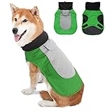 Lightweight Windproof Fleece Lined Outdoor Dog Jacket with Harness Hole, Snowproof & Waterproof Sports Autumn Vest Winter Dog Coat for Small Medium Dogs (Green-L)