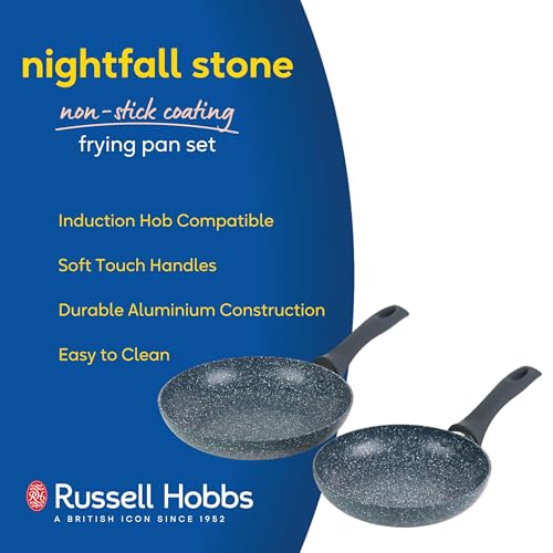 Russell Hobbs COMBO-4842A Nightfall Stone 2 Piece Pan Set, Non-Stick Frying Pan Set, 20/24 cm Crepe Pan, Induction Hob Fry Pan, Pressed Aluminium Cookware with Soft Touch Handles, Omelette Pan - Image 2