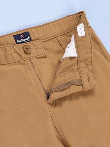 Image of KiddoPanti Boys 100% Cotton Twill Chinos Pant | Comfortable Regular Fit | 2 Side Pocket, 2 Back Pocket | Ankle Length | Back Elasticated Waistband with Button Zip Open Fly