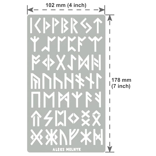 Aleks Melnyk No.35 Metal Stencil, Elder Futhark Runes, Ancient Alphabet, Sigil Magic Alphabet Stencil 1 PC, Template for Wood Burning, Pyrography Engraving, Bookmark
