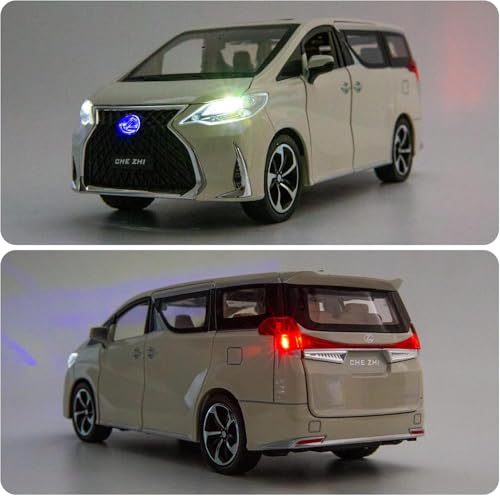 Image of 1:24 Lexus LM300 Alloy Diecast Model Car, Pull Back Toy Vehicle with Light and Sound, Openable Doors, Realistic Design, Gift for Boys, Girls, and Car Enthusiasts (White)