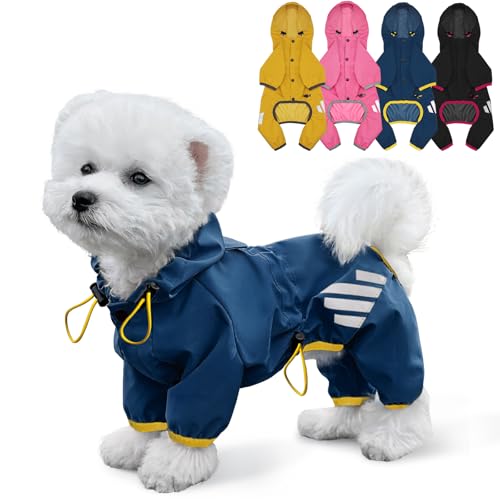 Dog Raincoat, Waterproof Dog Rain Jacket with Hood, Rain Coat with Leash Hole, Reflective Strap for...