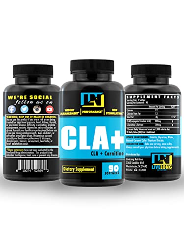 Cla+Carnitine High Potency, Non Stimulant Weight Loss Supplement, Conjugated Linoleic Acid, L-Carnitine Metabolic Enhancer, Caffeine Free Fat Burner, Improve Fitness Activity 90 Softgels #TOP3