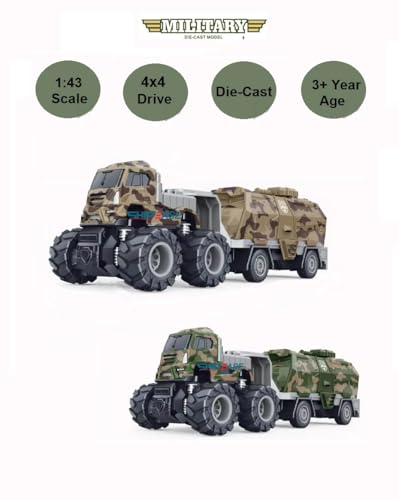 Image of Friction Powered Military Truck Toy for Kids boy Metal Die cast Models Army Tank Container Pull Back Vehicle Miniature Toys (Multicolor, Pack of 1)