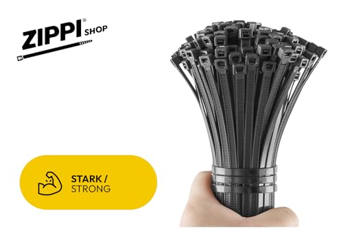Kabelbinder 300mm Schwarz (1000 Stück) | 300mm x 4,8mm | Kabelbinder uv beständig | Cable clips für Elektroinstallation & Kabelmanagement | Zip Ties/Cable Ties