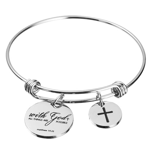 Image of Cross Adjustable Christian Bible Verse Bracelet Religious Jewelry | Inspirational scripture bangle, thoughtful confirmation faith gift for women teengirls