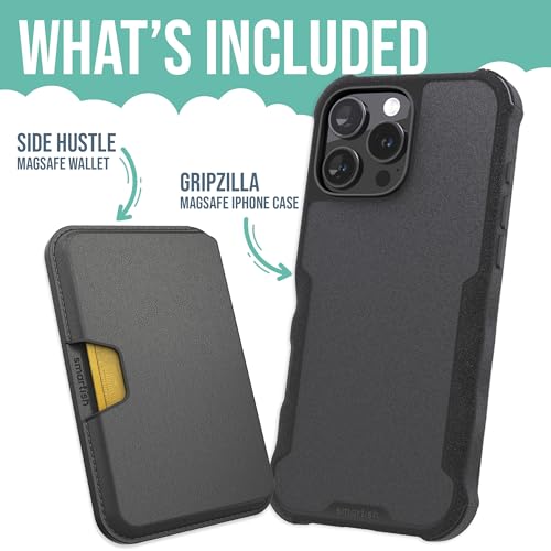 Image of Smartish iPhone 16 Pro Max Magnetic Case with MagSafe Wallet - Gripzilla - Magsafe Compatible Armor Grip Cover + Detachable Magnetic Credit Card Holder - Black Tie Affair