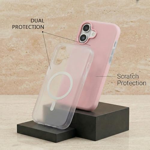 Image of amazon basics Luxury MagSafe Compatible Magnetic Case for iPhone 17 | Soft Touch Matte Pastel Finish | Shockproof Back Cover with Camera Protection (Pink)