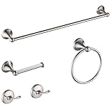 Hoomtaook Porta Asciugamani Bagno 5 Pezzi, Accessori Bagno da Parete, Set di Accessori Acciaio Inossidabile, Portasciugamani da 60cm, Porta Carta Igienica, 2 Ganci per Accappatoio, Nichel Spazzolato
