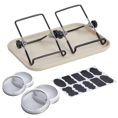Kit de tarros de germinación – Juego de tarros de Ancha, Kit Completo de germinación Resistente con Soporte de Acero Inoxidable y Bandeja para plántulas | Kits fáciles de germinar y Cultivar para