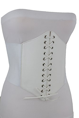 TFJ Women Winter White Elastic Corset Belt High Waist Faux Leather Wide Size M L XL3