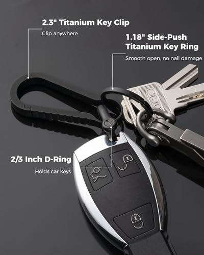 Image of FEGVE Titanium Key Chain Clip with Side-Pushing Key Ring & 2 /3inch D Ring for Car Fob Keys