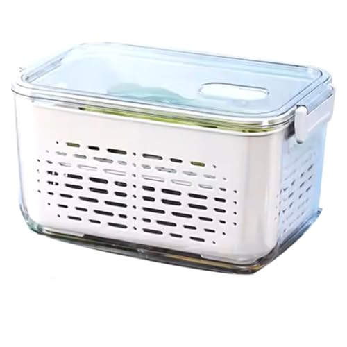 Katalia Organizador Nevera Frigorifico Cocina Multifuncional Cesta Escurridor y Almacenamiento de Alimentos con Tapa Material Resistente BPA-Free Transparente y Gris