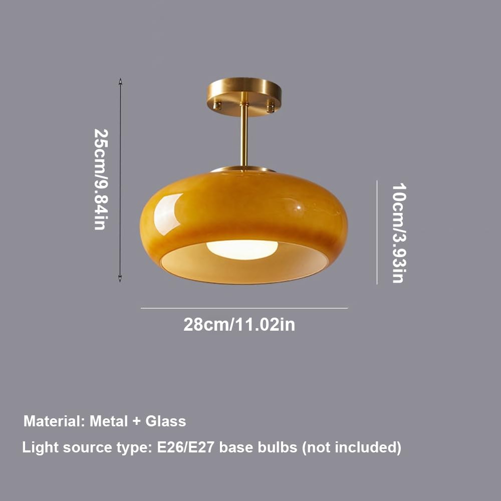 Deckenleuchte Deckenlampe Deckenlicht aus Nordischem Glas, Vintage Orange Runde Halbeingebaute Deckenleuchte für Flur Esszimmer Schlafzimmer Café(Silver)